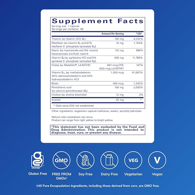Pure Encapsulations B6 Complex - Supports Nervous System &amp Brain Health* - Includes B Vitamins - Contains Enriched Vitamin B6 - Non-GMO &amp Gluten Free - 60 Capsules
