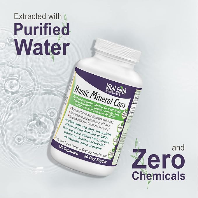 Vital Earth Minerals Humic Minerals Capsules - 70+ Trace Minerals with Naturally Occurring Fulvic Acid Alkalizing Mineral Supplement for Detox Gut Health Wellness 120 Count
