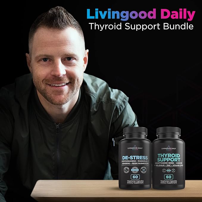 Livingood Daily Thyroid Support Bundle - Complete Thyroid Supplement Plus Adrenal and Cortisol Support