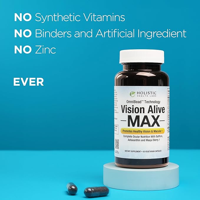 Holistic Health Labs Vision Alive Max with 8 Natural Ingredients Lutemax® 2020 Bilberries Blueberries c3g from Black Currant Maqui Berry Saffron and Astaxanthin (30 Count (Pack of 3))