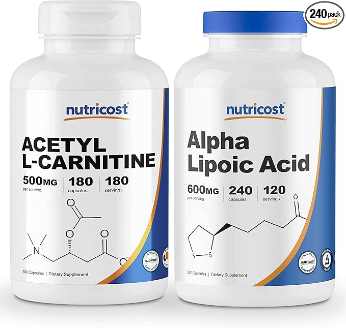Nutricost Alpha Lipoic Acid 600mg 240 Caps &amp Acetyl L-Carnitine 500mg 180 Caps