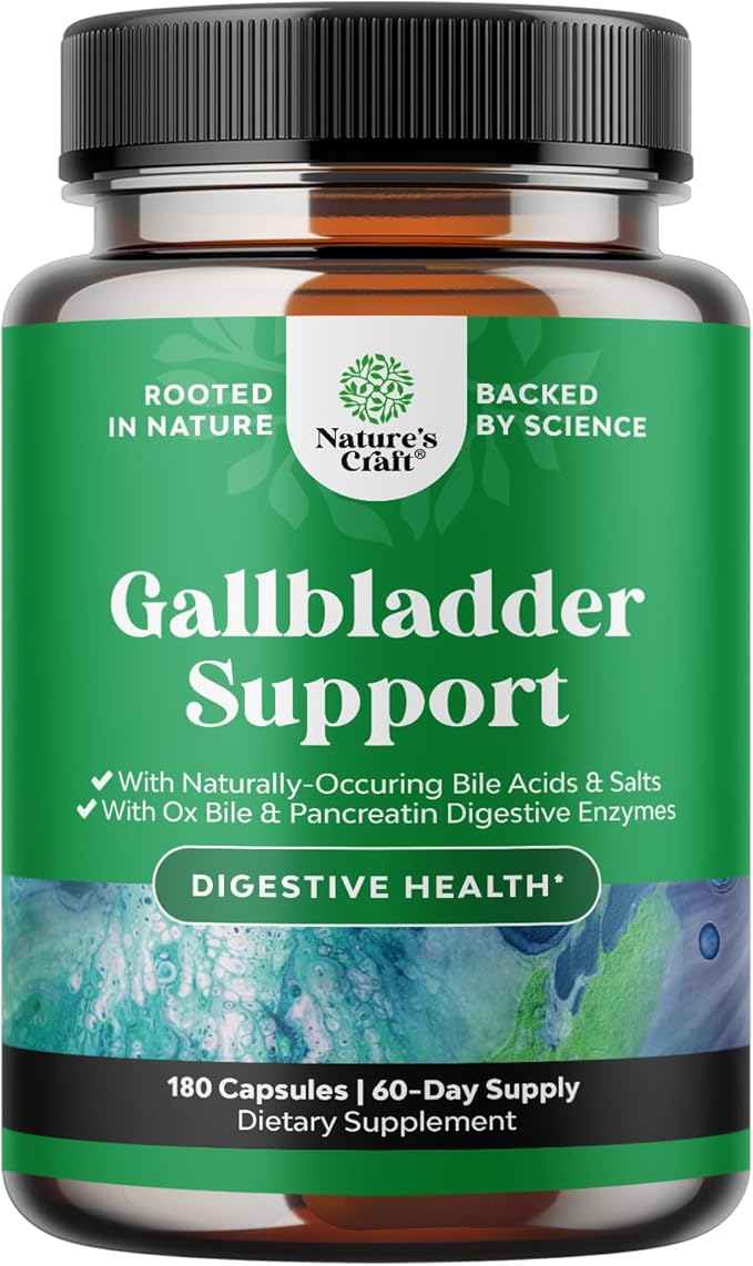 Ox Bile Salts for Gallbladder Support - Purified Bile Salts Supplement with Pancreatin Digestive Enzymes Ox &amp Betaine HCL - Supplements for No Gallbladder &amp Digestive Health 180 Count (Pack of