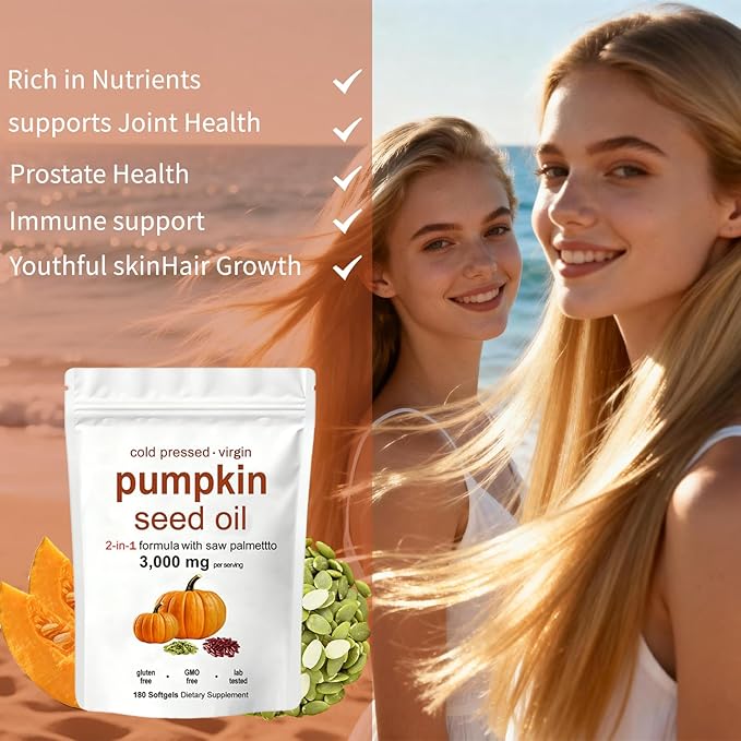 Pumpkin Seed Oil Pumpkin Seed Oil Capsules with Saw Palmetto | 3000mg Cold Pressed | for Hair Growth - Non-GMO - 180 Softgels（N-1）