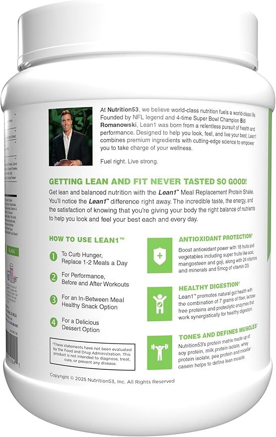 Lean1 Meal Replacement Protein Shake Strawberry Flavor 15 Serving Tub