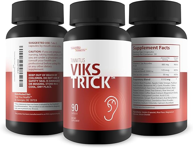 Tinnitus Viks Trick - Our Best Ear Ringing Remedy for Ear Ringing Relief - Healthy Hearing Supplement Natural Tinnitus Capsules - Help Reduce Swelling in Ears - Immune Support &amp Circulation Suppor