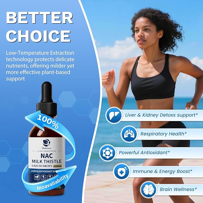 Lukaree NAC Supplement 600mg w/Milk Thistle -Liposomal NAC N-Acetyl-L-Cysteine Liquid Drops w/Selenium for Liver Detox Support Antioxidants Brain Wellness &amp Immune Support* -Ultra-Concentrated -