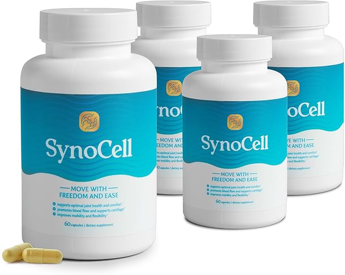 Synocell Glucosamine Chondroitin Complex 4 Pack Back Neck and Joint Support Supplement with Boswellia Quercetin &amp MSM - Move with Freedom and Ease