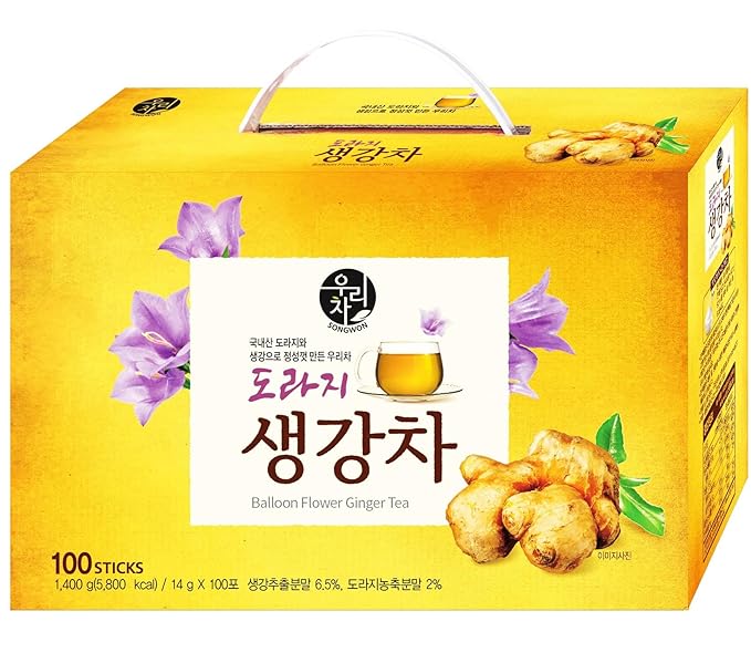 SONGWON Doraji (Balloon Flower Root) Ginger Tea Sticks Instant Herbal Tea Powder_100 Sticks (14g Each / 49.38oz)