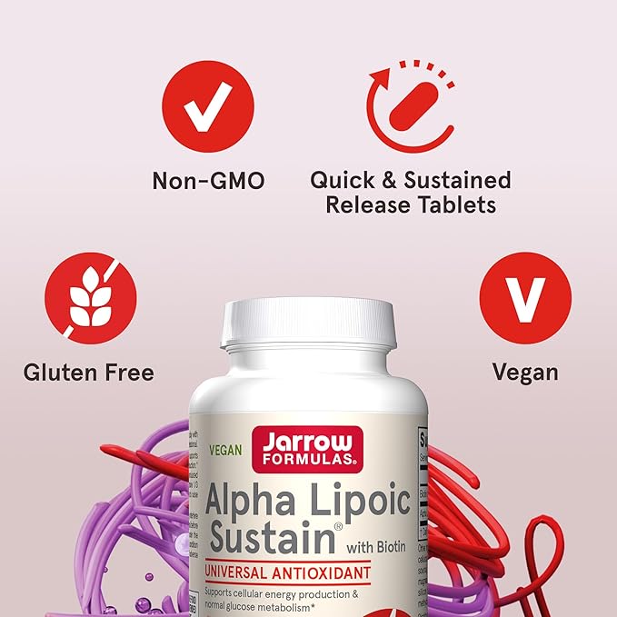 Jarrow Formulas Alpha Lipoic Sustain with Biotin 300 mg Alpha Lipoic Acid Universal Antioxidant Dietary Supplement 60 Vegan Tablets Up to a 60 Day Supply
