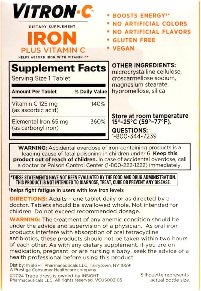 Vitron-C High Potency Iron Supplement with Vitamin C LimitedQuantity (180 Count Total)