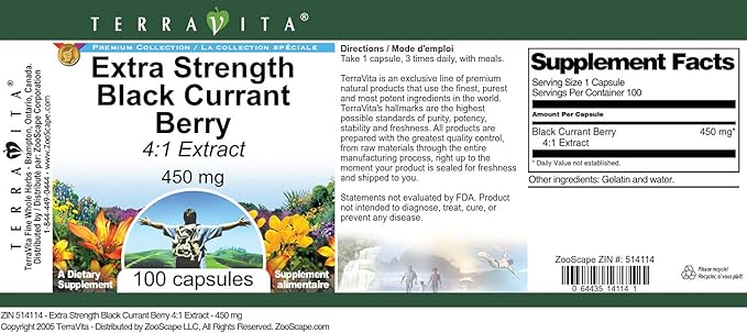 Extra Strength Black Currant Berry 4:1 Extract - 450 mg (100 Capsules ZIN: 514114)