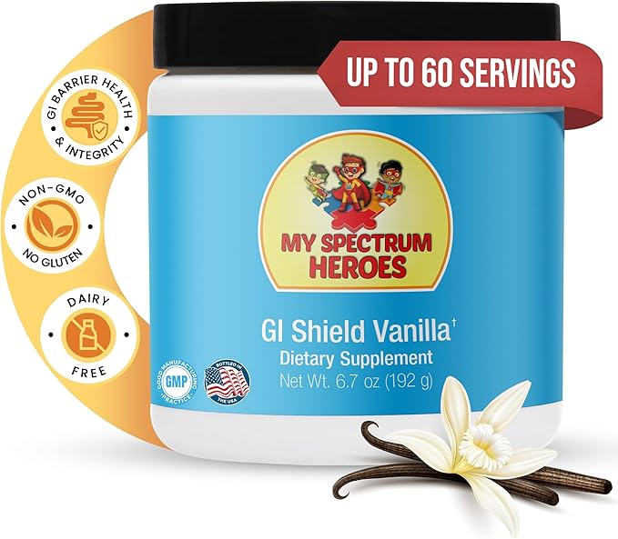 My Spectrum Heroes GI Shield Supplement – Supports Gut Barrier Health &amp Integrity Brain-Gut Connection with High-Dose L-Glutamine DGL Licorice Root Aloe Vera Extract &amp Zinc Vanilla 30 Ser