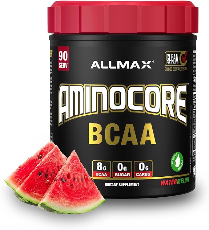 ALLMAX AMINOCORE BCAA Powder for Workout Muscle Recovery &amp Increased Endurance - Sugar Free No Fillers 8.18 Grams Bcaas Amino Acids B Vitamins for Women and Men- 90 Servings | Watermelon 1035g