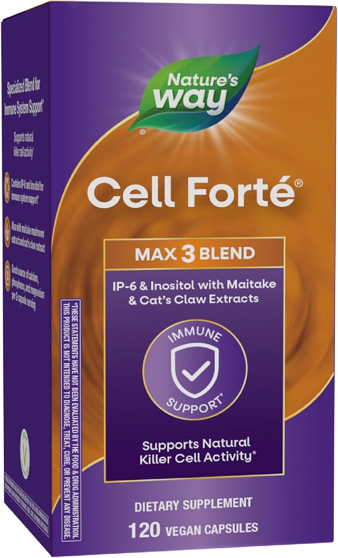 Nature's Way Cell Forté MAX3 Blend IP-6 &amp Inositol with Maitake Mushroom &amp Cat's Claw Extracts Immune Support and Natural Killer Cell Activity* No Gluten Vegan 120 Capsules (Packaging May