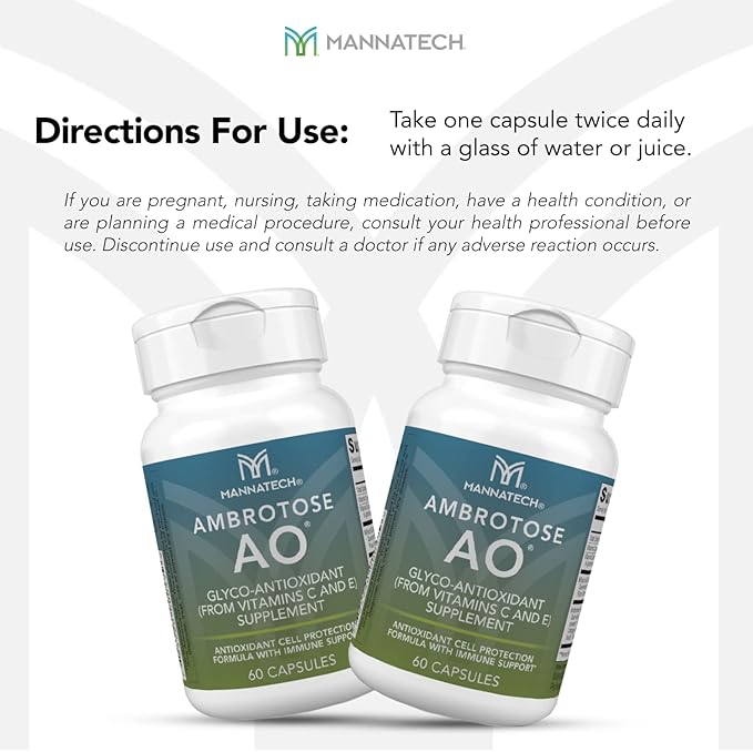 Mannatech Ambrotose AO 60 Capsules Loaded w/ Vitamin C and Vitamin E. Helps Body Against Free Radicals. Gluten-Free Dairy-Free &amp Vegetarian-Friendly Immune Support Supplement