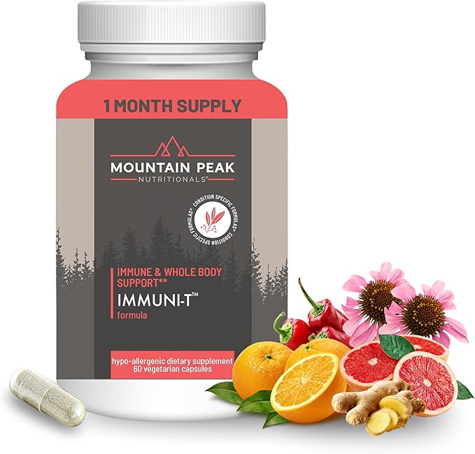 Mountain Peak Nutritionals Immuni-T Advanced Immune Support Supplement - 4-in-1 Formula with Vitamin C A Zinc &amp Mushroom Blend - Daily Wellness &amp Seasonal Defense (60 Vegetarian Capsules)