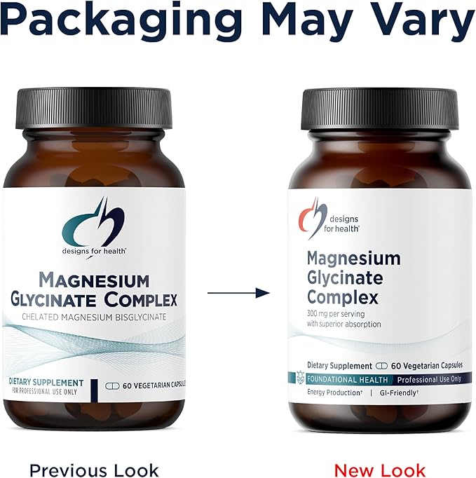 Designs for Health Magnesium Glycinate Complex - Chelated Magnesium Bisglycinate + High Absorption Magnesium for Calming &amp Sleep Heart Health Immune Support &amp Bone Strength - Vegan (60 Capsu