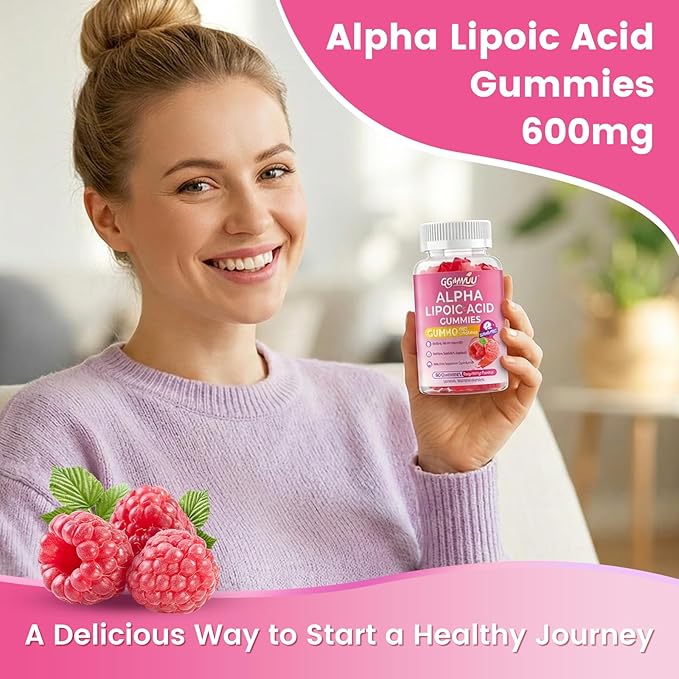 2 Pack Alpha Lipoic Acid Gummies 600mg High Absorption Chewable ALA Supplement for Antioxidant Support Raspberry Flavor Vegan Sugar Free 120 Count
