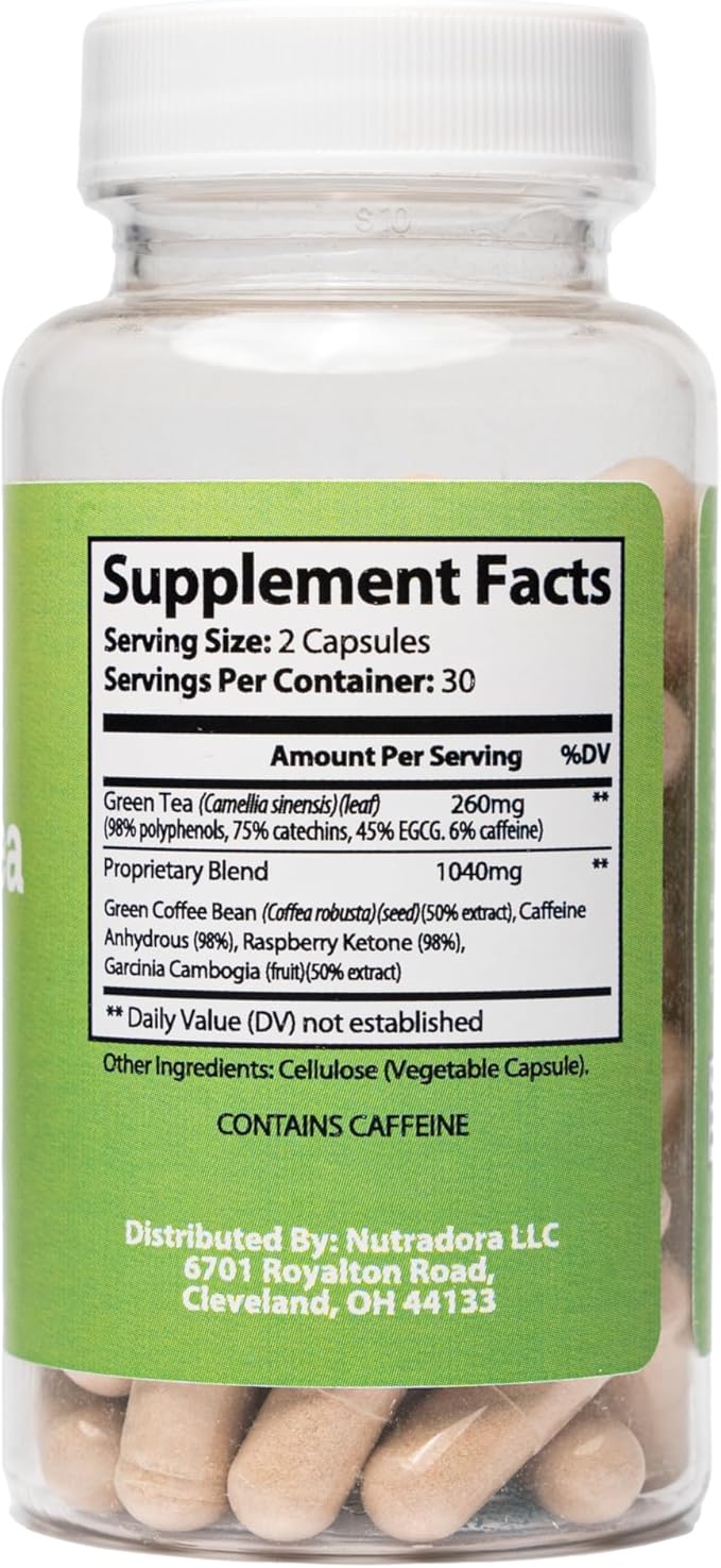 Green Tea Extract Capsules with EGCG and Green Coffee Bean Extract - Organic Herbal Supplement with Digestion Support for Women and Men Vegan 60 Pills