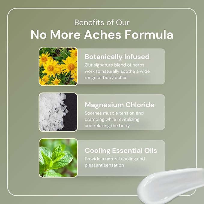 Taspen’s Organics Magnesium No More Aches Cooling Cream – Topical Magnesium Cream for Muscle Relief Sore Muscles &amp Post-Workout Recovery with Arnica Herbs &amp Essential Oils