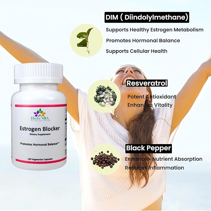 Estrogen Blocker Supplement with DIM Resveratrol &amp Black Pepper Extract – Supports Hormonal Balance and Cellular Health – 120 Vegetarian Capsules