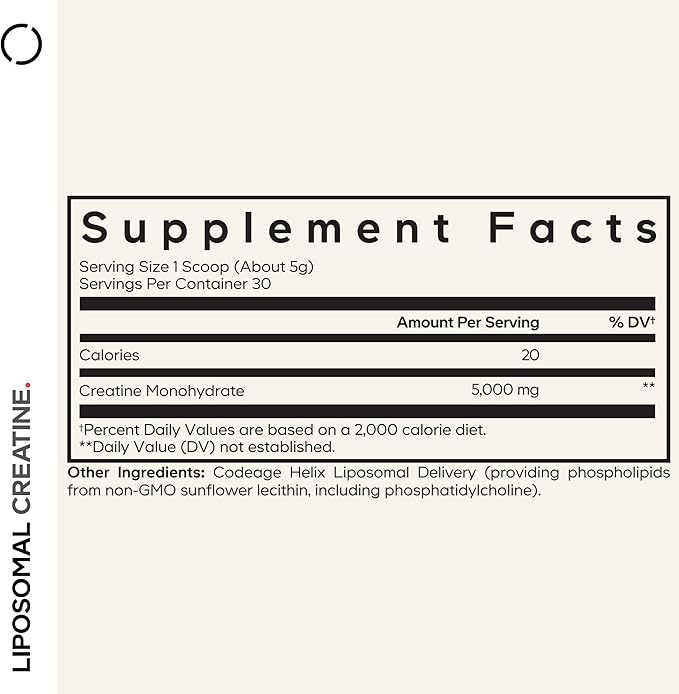 Codeage Liposomal Creatine Powder Supplement Pure Creatine Monohydrate 5000mg Pre Workout &amp Post Workouts - Unflavored Creatine Micronized Creatine Powder - Creatinine for Sports - 30 Servings