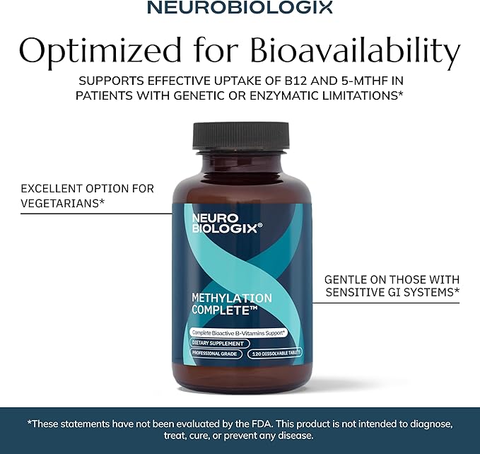 Neurobiologix Methylation Complete Methylated B Complex with Methylfolate Vitamin B12 &amp B6 Daily Energy Immune &amp Cellular Health Support for Kids &amp Adults Gluten Free 120 Chewable Ta