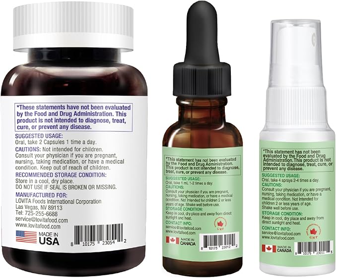 LOVITA Throat &amp Immune Bundle - 2 Propolis Drops 2 Sprays &amp 1 Immune 8-in-1 Capsule Bottle Alcohol-Free Relief &amp Daily Defense (5 Pc Set)