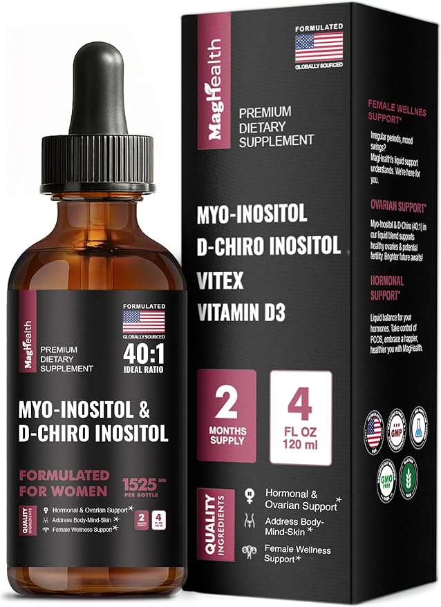 Myo-Inositol &amp D-Chiro Inositol Supplement for Women - Hormone Balance &amp Ovarian Support for Women - Ideal 40:1 Ratio Vitamin D3 + Vitex