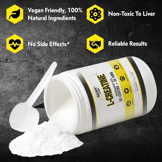 L-CREATINE Supplement: Creatine Monohydrate w/Leucine Amino Acid and HMB – Supports Muscle Mass Strength Recovery &amp Performance + Reduce Fat – Vegan 11oz (330g) Powder