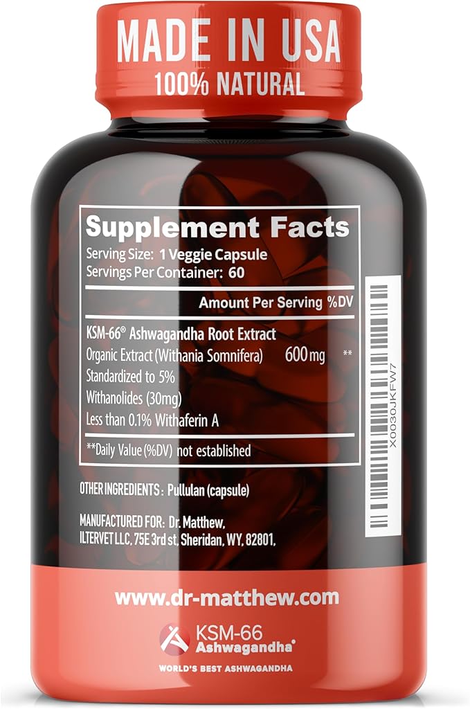 Ashwagandha KSM 66 Organic – KSM-66 ashwagandha 600mg Root Extract Full Spectrum Capsules | Standardized 5% Withanolides | Natural Stress Relief Cortisol &amp Sleep Aid Supplement | Muscle Growth &a