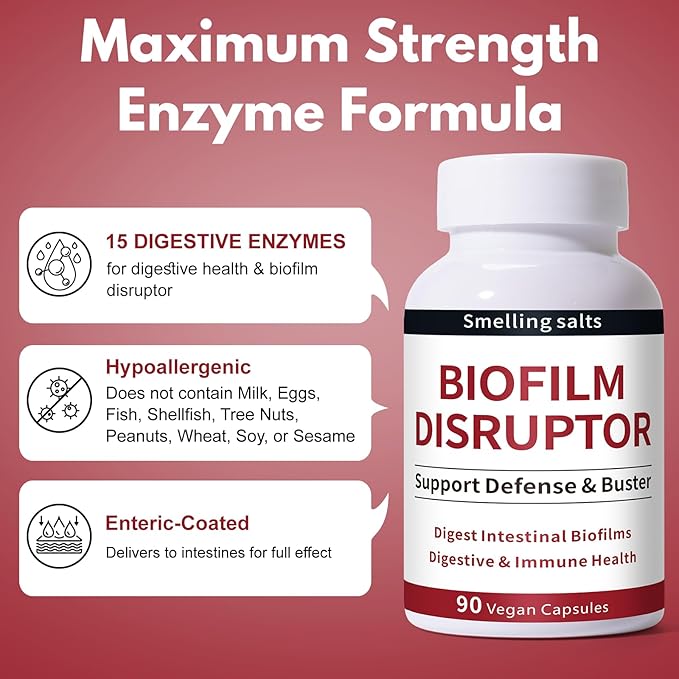 Biofilm Disruptor UTI Defense Gut Detox Cleanse W/Lipase &amp Glucoamylase Defense &amp Buster for Gut &amp Immune Health Enzymes for Stomach Digestion - 60 Vegan Capsules