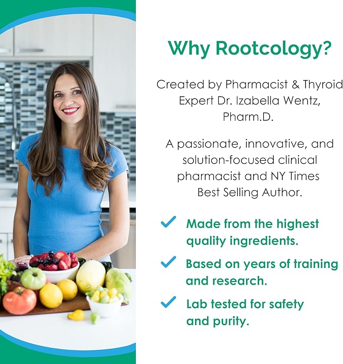Rootcology by Izabella Wentz | Thyroid Conversion Support | Specialized Blend of Nutrients and Herbs for Thyroid Support | 120 Capsules 60 Servings