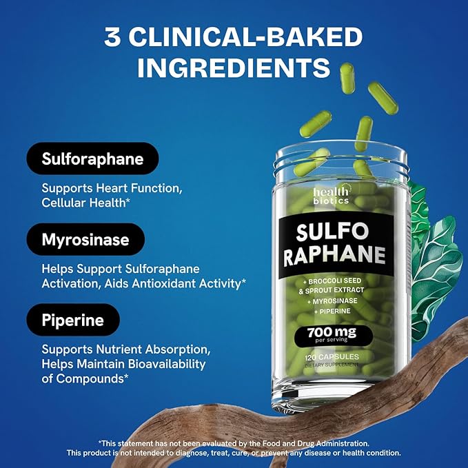 Sulforaphane Supplement Organic Broccoli Sprouts | Stabilized Sulforaphane from Broccoli Florets &amp Seeds | Organic Sulfur Supplements 120 Pills | 1 Pack