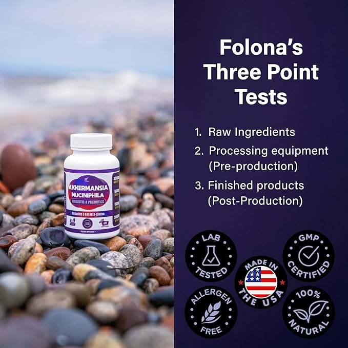 FOLONA Delayed Release Akkermansia GLP-1 Probiotic with Berberine and Soluble Beta-Glucan Prebiotic Fiber 3 Billion AFU 60 Capsules (2 Months Supply) for Gut Health Support