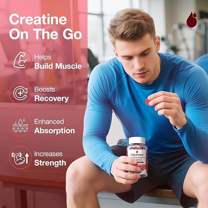 Creatine Gummies for Men &amp Women - Creatine Monohydrate Gummies 5g Low Sugar Creatine Supplement for Muscle Builder Energy Boost &amp Pre-Workout Supplement Raspberry Flavor 160 Gummies (2 Bo