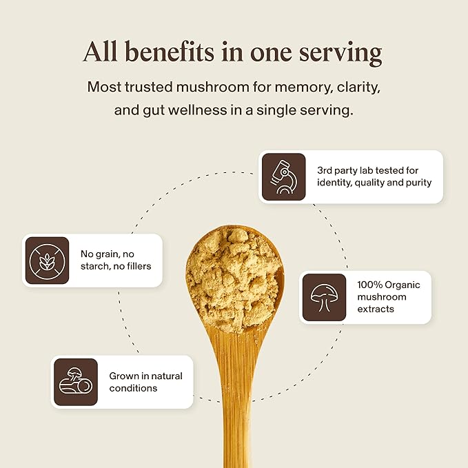 Real Mushrooms Lions Mane Mushroom Supplement - Organic Lions Mane Extract Powder for Overall Wellness with Adaptogens – Functional Vegan Non-GMO Blend with 60 Servings