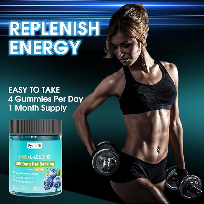 HMB Leucine Supplement Gummies L-Leucine HMB with Vitamin D3 Magnesium Chewables for Men &amp Women Amino Acid Vegan Sugar Free 120 Count