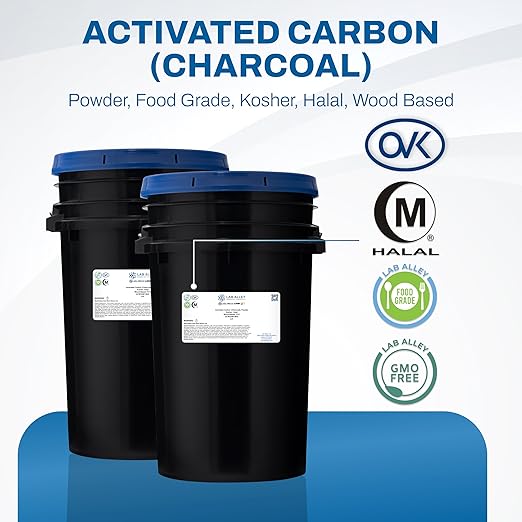 Lab Alley Activated Charcoal Powder Food Grade Kosher Certified Halal Wood Based Ideal for Water &amp Air Filtration Detoxifying Skincare Products and Odor Control (20 Pounds)