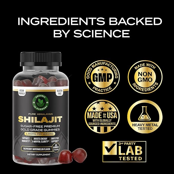 30000 MG Pure Organic Shilajit Gummies for Men &amp Women Sugar-Free Supplement with 85+ Trace Minerals &amp Fulvic Acid Supports Energy Immunity Cognitive Performance &amp Mood 60 Gummies Pa