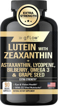 gflow vitamins Lutein and Zeaxanthin Supplements - Advanced Eye Vitamins with Astaxanthin Omega 3 Resveratrol Bilberry Lycopene Quercetin Ginkgo Biloba Vitamin D | Health Vision | Made in USA