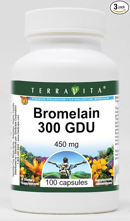 Bromelain 300 GDU - 450 mg (100 Capsules ZIN: 519383) - 3 Pack