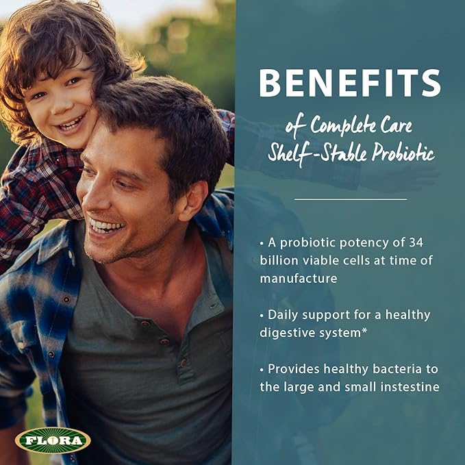 Flora - Shelf-Stable Complete Care Probiotic with 34 Billion CFU Contains Lactobacillus and Bifidobacterium Strains Non GMO Strains Gluten Free 30 Vegetarian Capsules