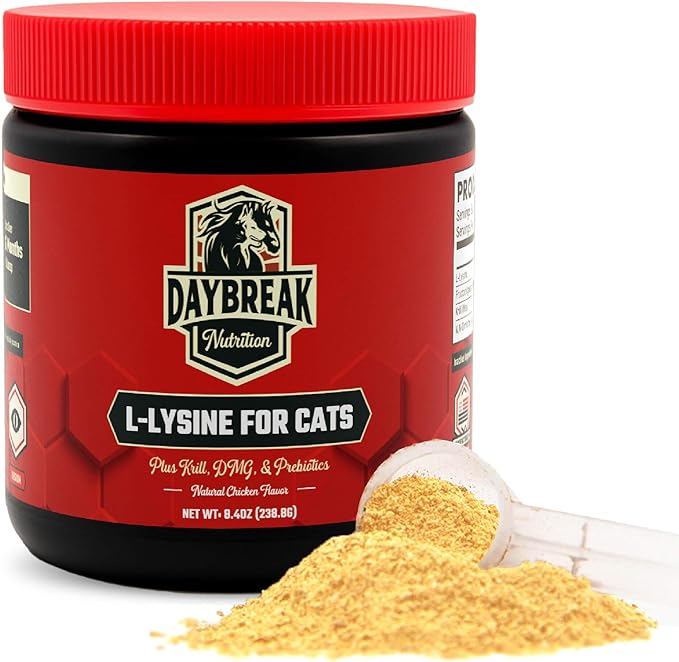 L-Lysine for Cats and Kittens - 900 mg L Lysine Powder for Cats for Immunity &amp Respiratory Support - Cat Supplement with L-Lysine Prebiotics Krill &amp DMG for Immune System (120 Servings)