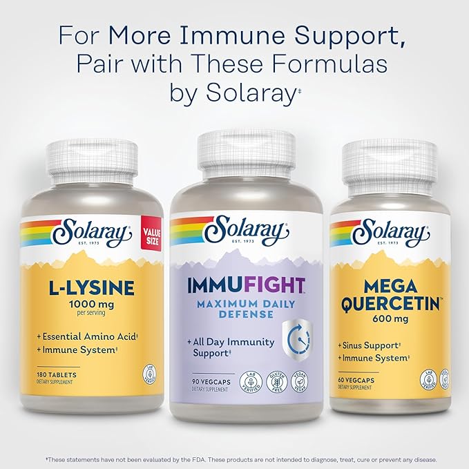 SOLARAY Immufight Maximum Daily Defense All Day Immune Support Vitamin C Vitamin D Zinc Probiotics Monolaurin Acerola &amp More Vegan &amp Gluten Free 60 Day Guarantee 30 Servings 90 VegC