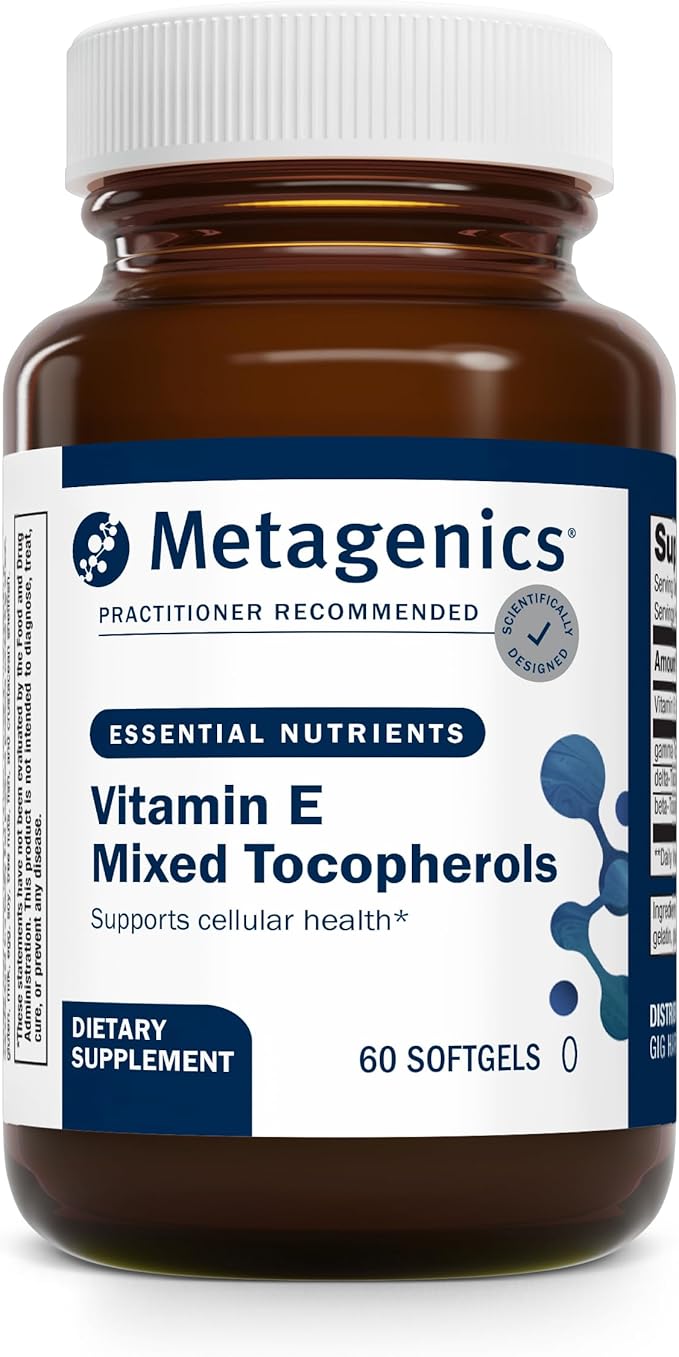 Metagenics Vitamin E Mixed Tocopherols - High Potency Antioxidant Supplement with Alpha &amp Gamma Tocopherols - Supports Heart Immune &amp Cellular Health - Non-GMO Gluten-Free - 60 Softgels