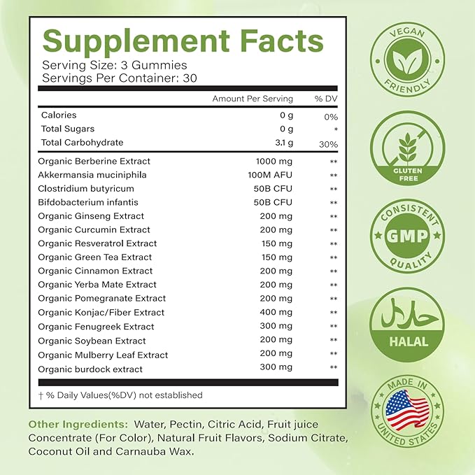 GLP1 Supplement | GLP Gummies Activates GLP-1 &amp AMPK with Akkermansia Probiotics Berberine&ampMore GLP 1 Gummy for Women &amp MenGut Health Energy &amp Metabolism - 1 Pack 90 Gummies