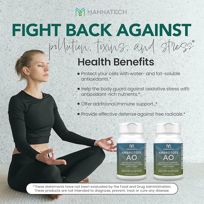 Mannatech Ambrotose AO 60 Capsules Loaded w/ Vitamin C and Vitamin E. Helps Body Against Free Radicals. Gluten-Free Dairy-Free &amp Vegetarian-Friendly Immune Support Supplement