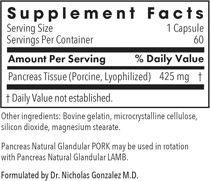 Allergy Research Group ARG Pancreas Natural Glandular - Supports Healthy Pancreas Immune &amp Digestive Activity - 425 mg per Serving - Freeze Dried Tissue from Pork - 60 Servings - 60 Capsules