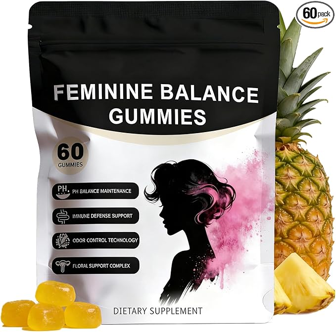 Feminine Balance Gummies for Women - Vegan Pineapple Gummy Vitamins Supports Vaginal pH &amp Healthy Flora 60 Gummies (30-Day Supply) (1)